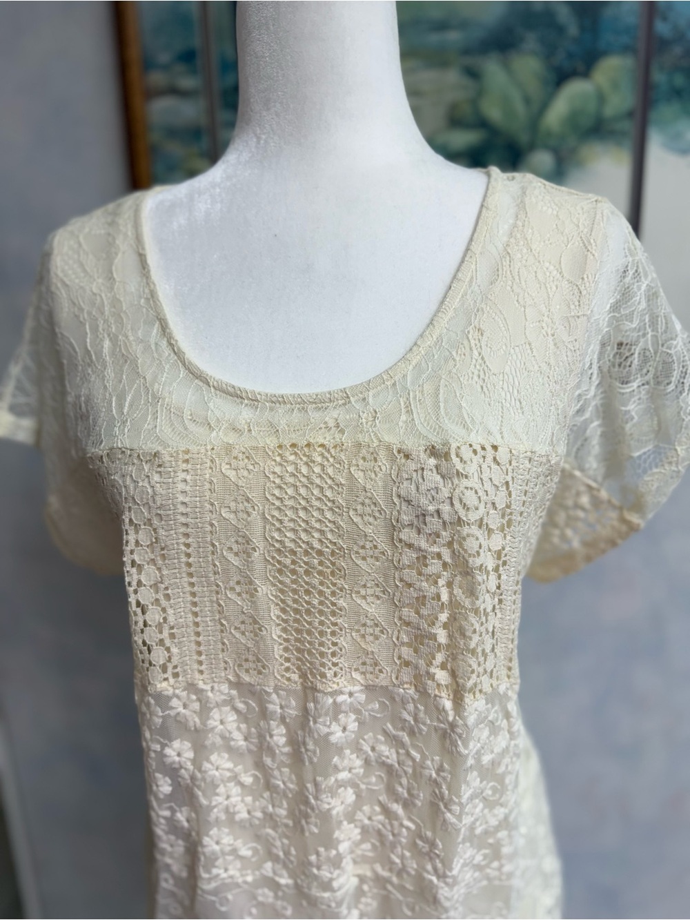 2 Pc Gorgeous Lace Top w/Poly Tank. Short Sleeve, summer light weight, stretch